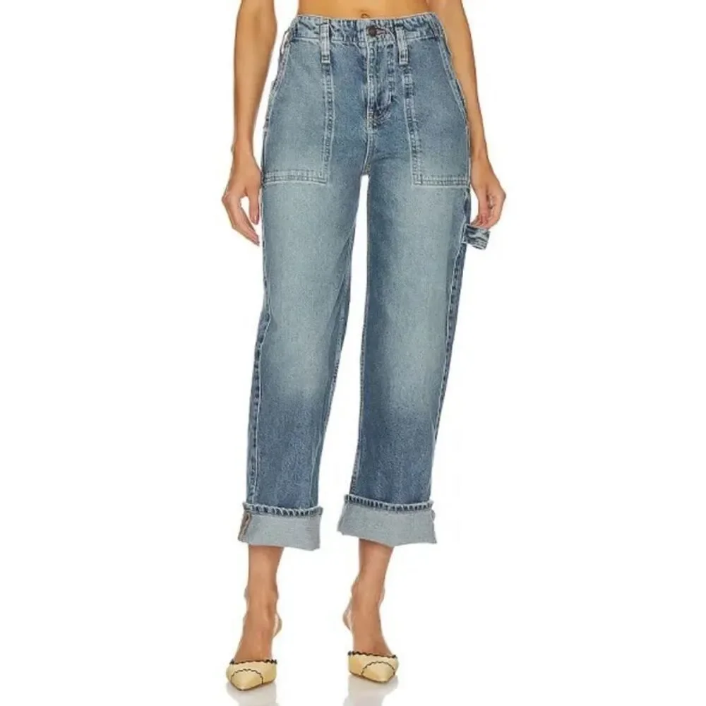 We The Free - Free People- Major Leagues Mid-Rise Cuffed Jeans - Dark Indigo